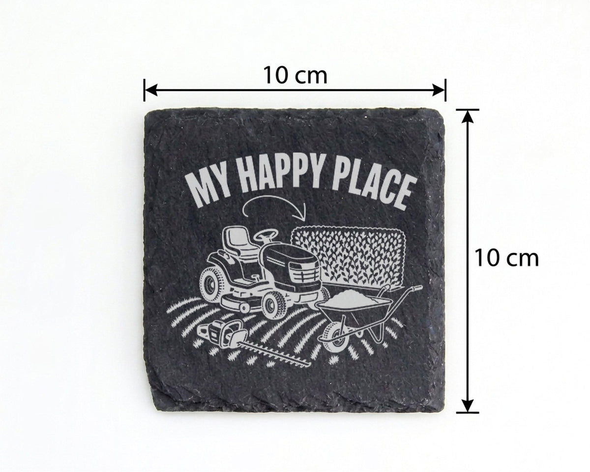 Schiefer Untersetzer Rasentraktor My Happy Place - Geschenk für Gärtne – Bild 4