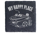 Schiefer Untersetzer Motorboot My Happy Place - Geschenk für Bootsfahr – Bild 1