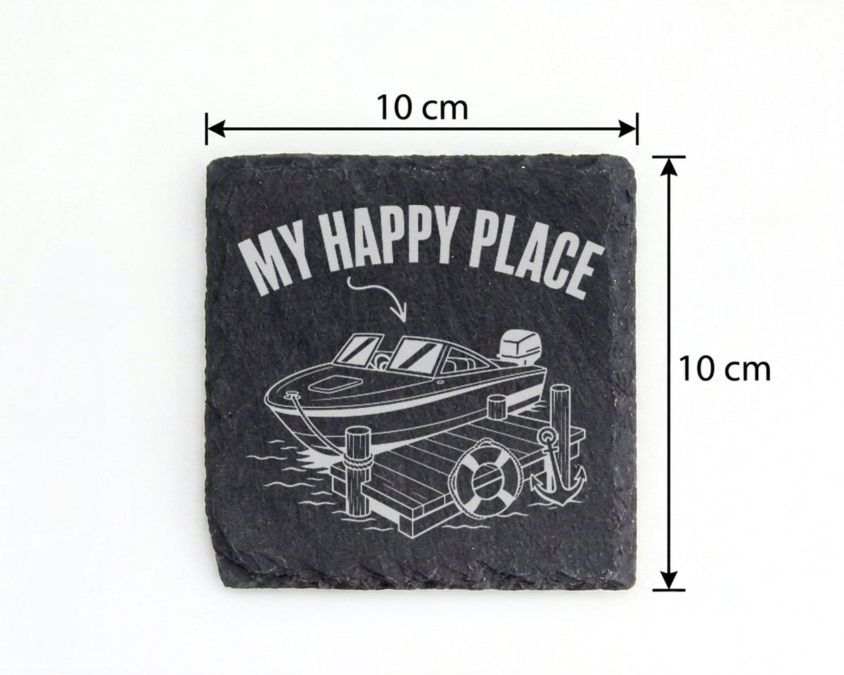Schiefer Untersetzer Motorboot My Happy Place - Geschenk für Bootsfahr – Bild 4
