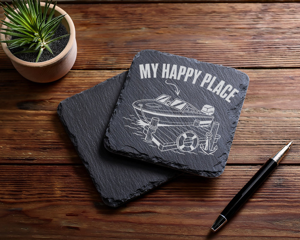 Schiefer Untersetzer Motorboot My Happy Place - Geschenk für Bootsfahr – Bild 5