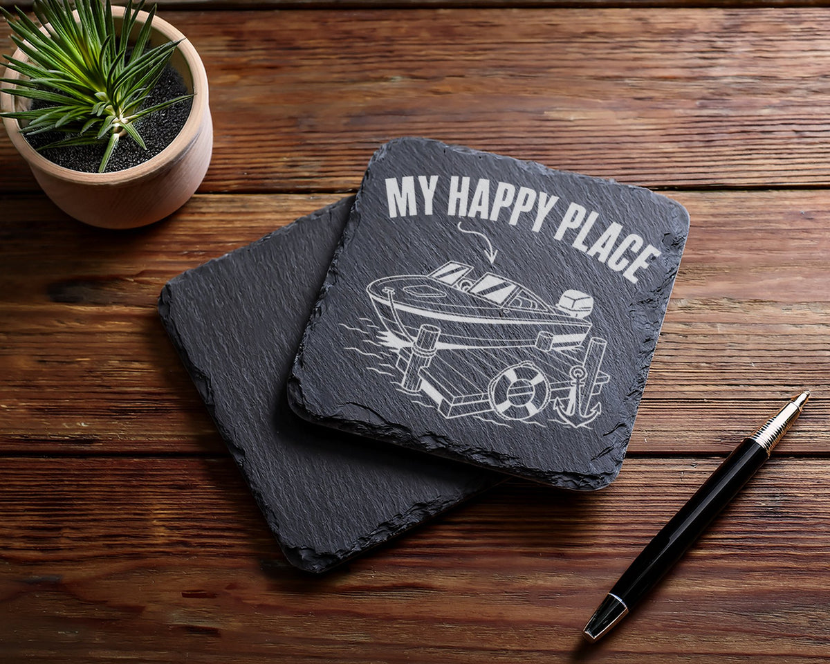 Schiefer Untersetzer Motorboot My Happy Place - Geschenk für Bootsfahr – Bild 5