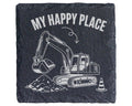 Schiefer Untersetzer Bagger My Happy Place - Geschenk für Baggerfahrer – Bild 1