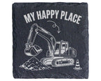 Schiefer Untersetzer Bagger My Happy Place - Geschenk für Baggerfahrer – Bild 1