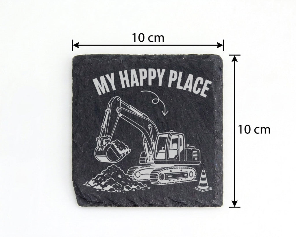 Schiefer Untersetzer Bagger My Happy Place - Geschenk für Baggerfahrer – Bild 4