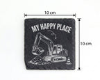 Schiefer Untersetzer Bagger My Happy Place - Geschenk für Baggerfahrer – Bild 4