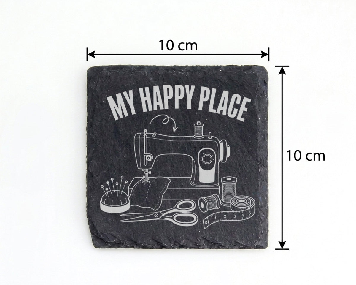 Schiefer Untersetzer Nähmaschine My Happy Place - Geschenk Für Schneid – Bild 4