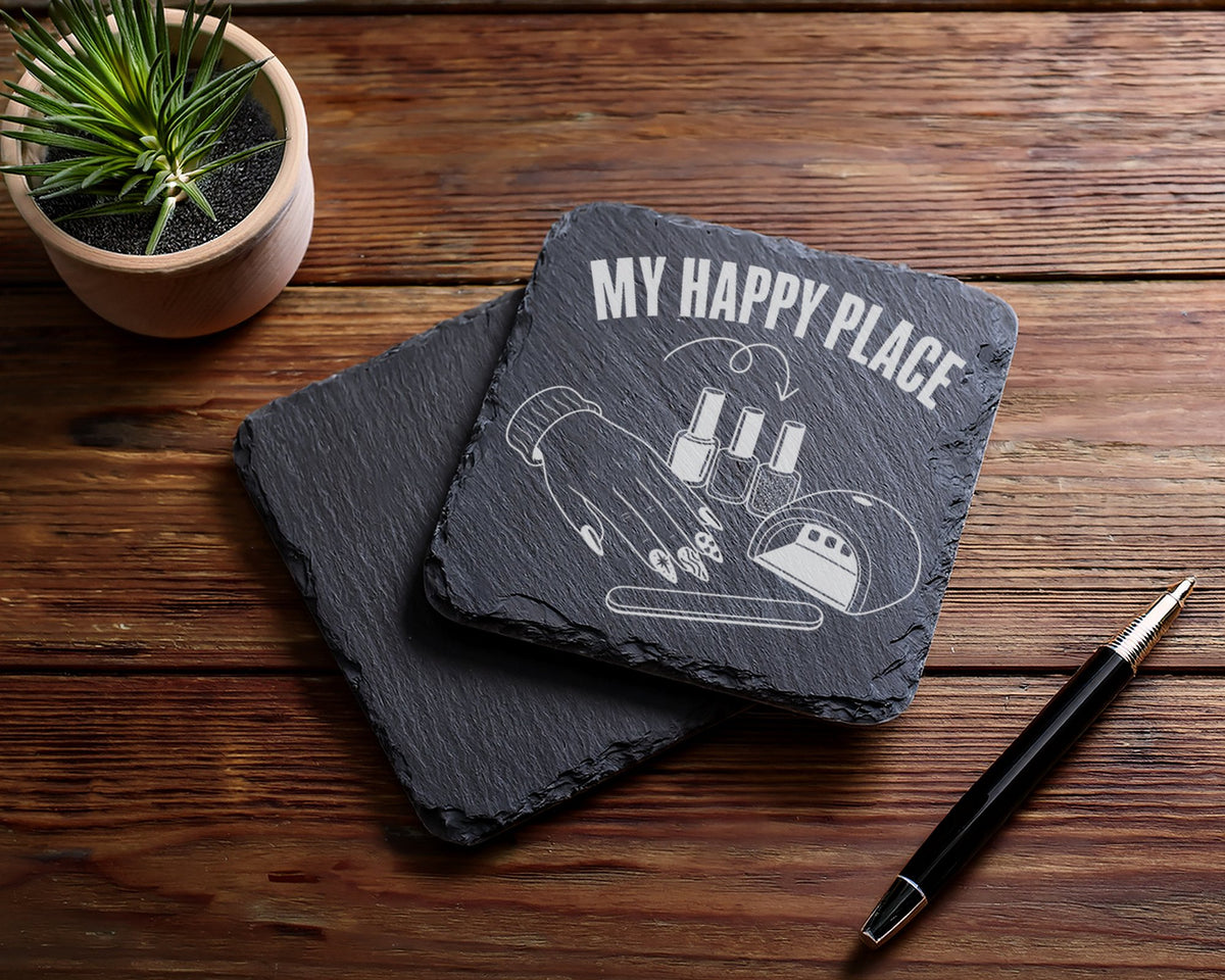 Schiefer Untersetzer Nageldesign My Happy Place - Geschenk für Nagelde – Bild 5
