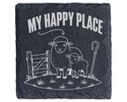 Schiefer Untersetzer Schaf Lamm My Happy Place - Geschenk für Landwirt – Bild 1