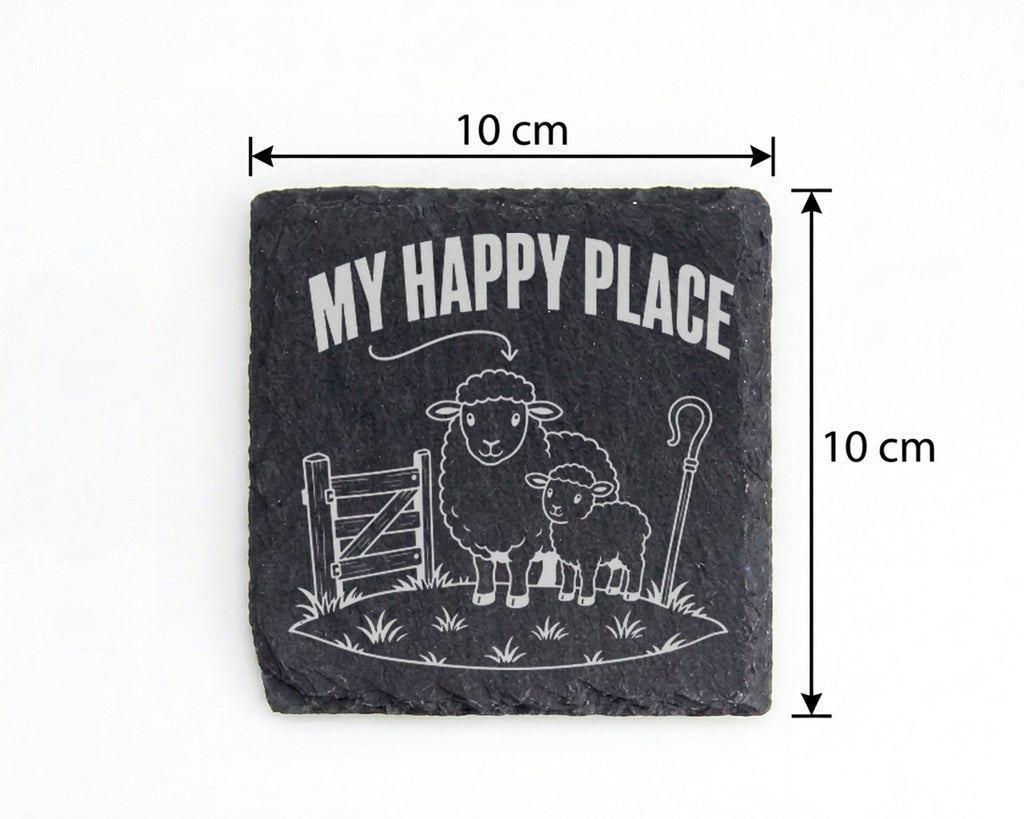 Schiefer Untersetzer Schaf Lamm My Happy Place - Geschenk für Landwirt – Bild 4