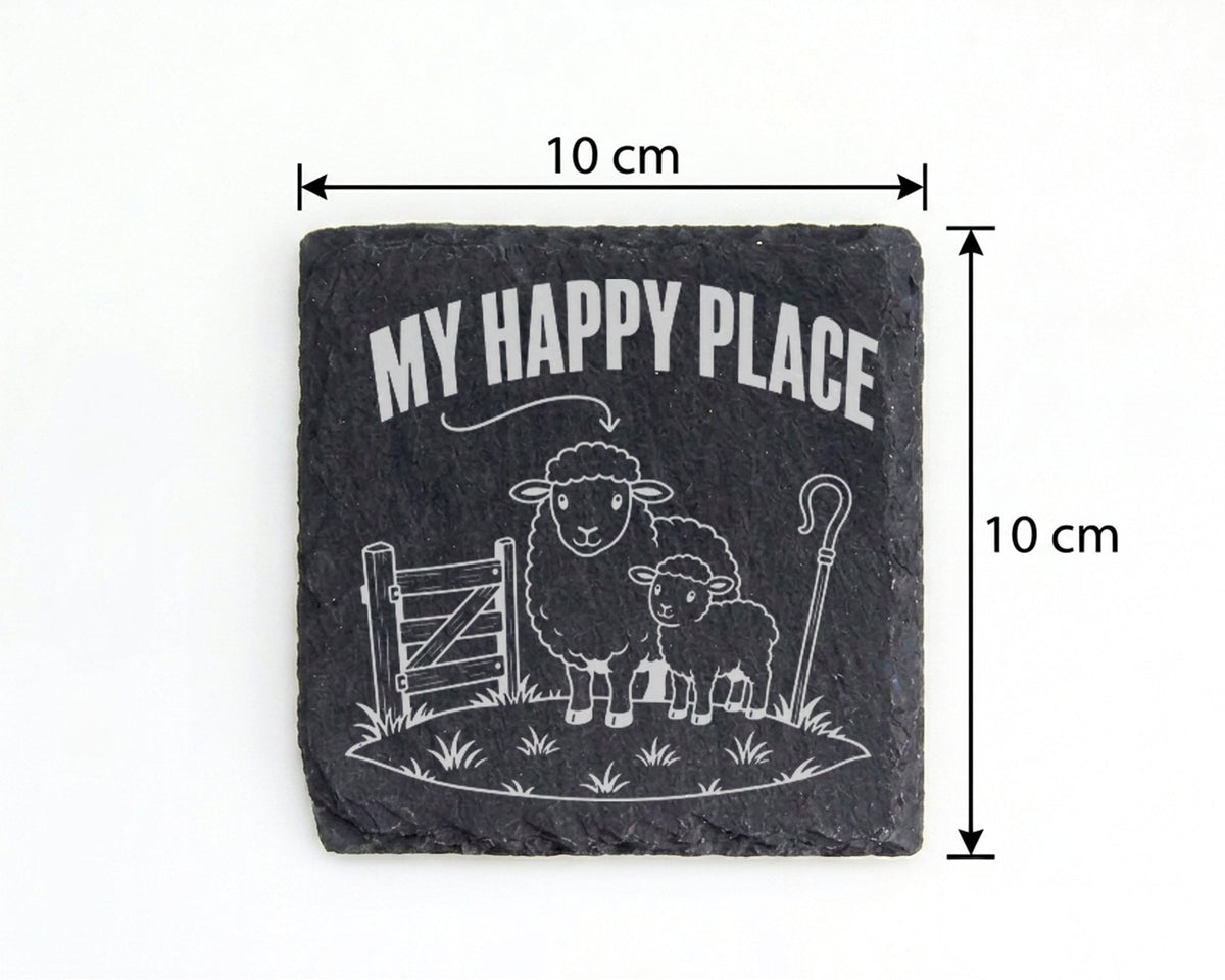 Schiefer Untersetzer Schaf Lamm My Happy Place - Geschenk für Landwirt – Bild 4
