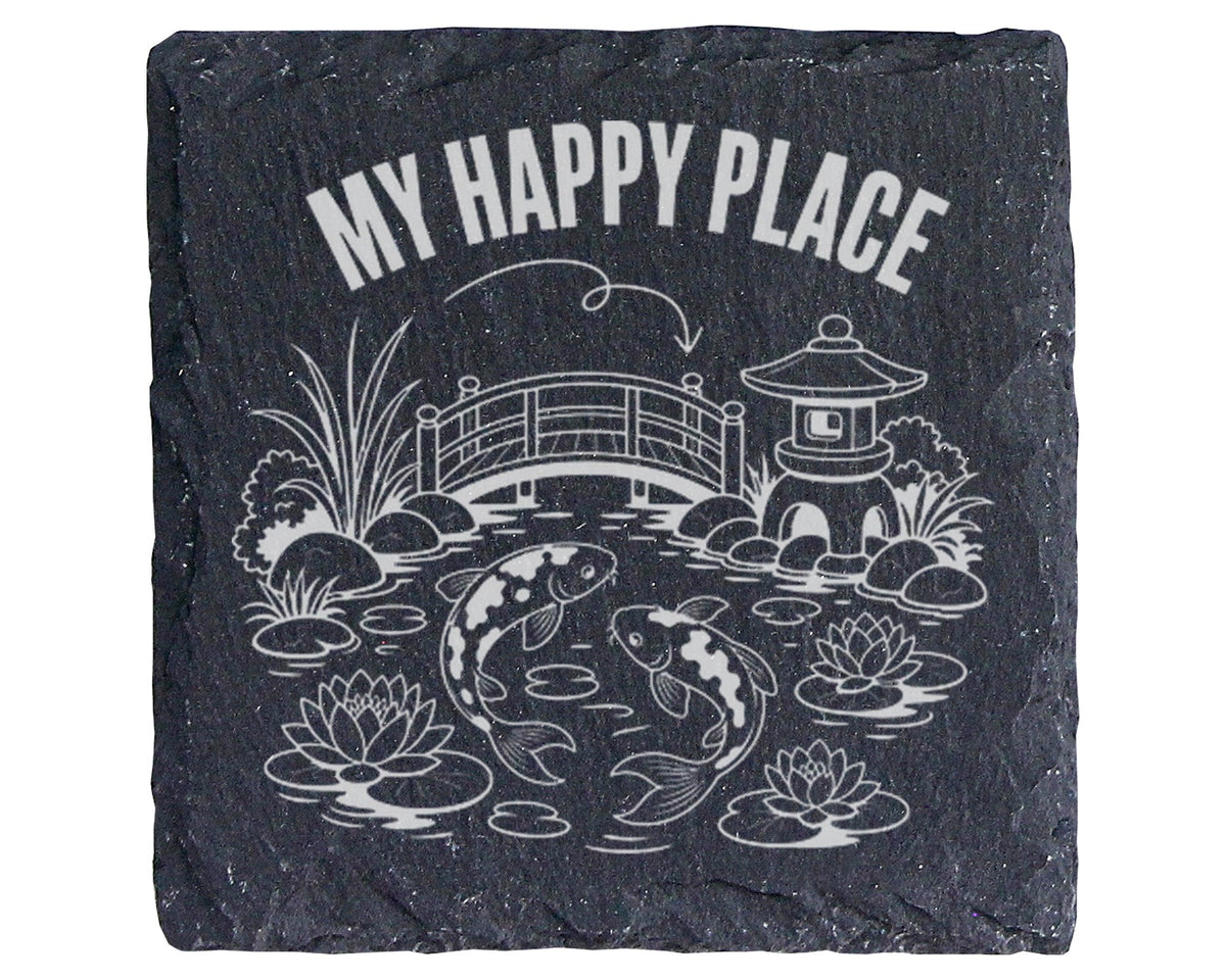Schiefer Untersetzer Koi Karpfen My Happy Place - Geschenk für Asien F – Bild 1