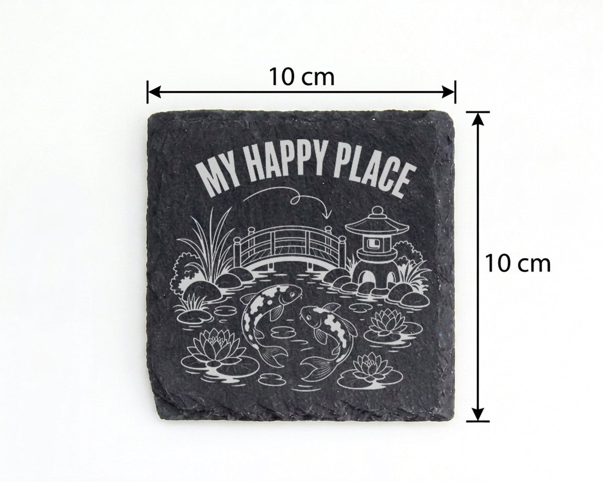 Schiefer Untersetzer Koi Karpfen My Happy Place - Geschenk für Asien F – Bild 4