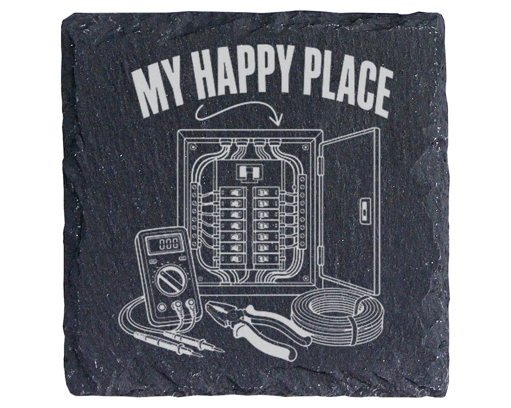 Schiefer Untersetzer Sicherungskasten My Happy Place - Geschenk für El – Bild 1