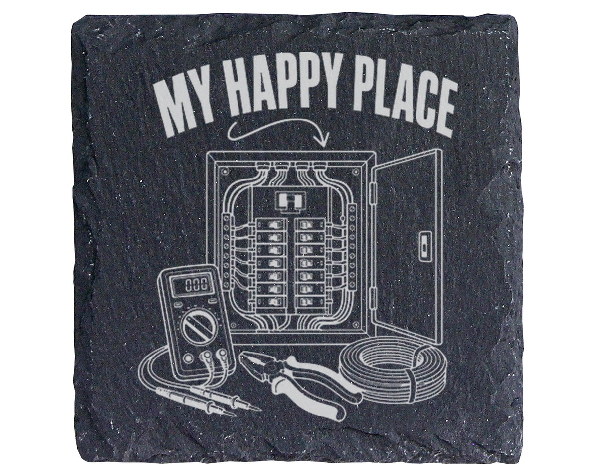 Schiefer Untersetzer Sicherungskasten My Happy Place - Geschenk für El – Bild 1