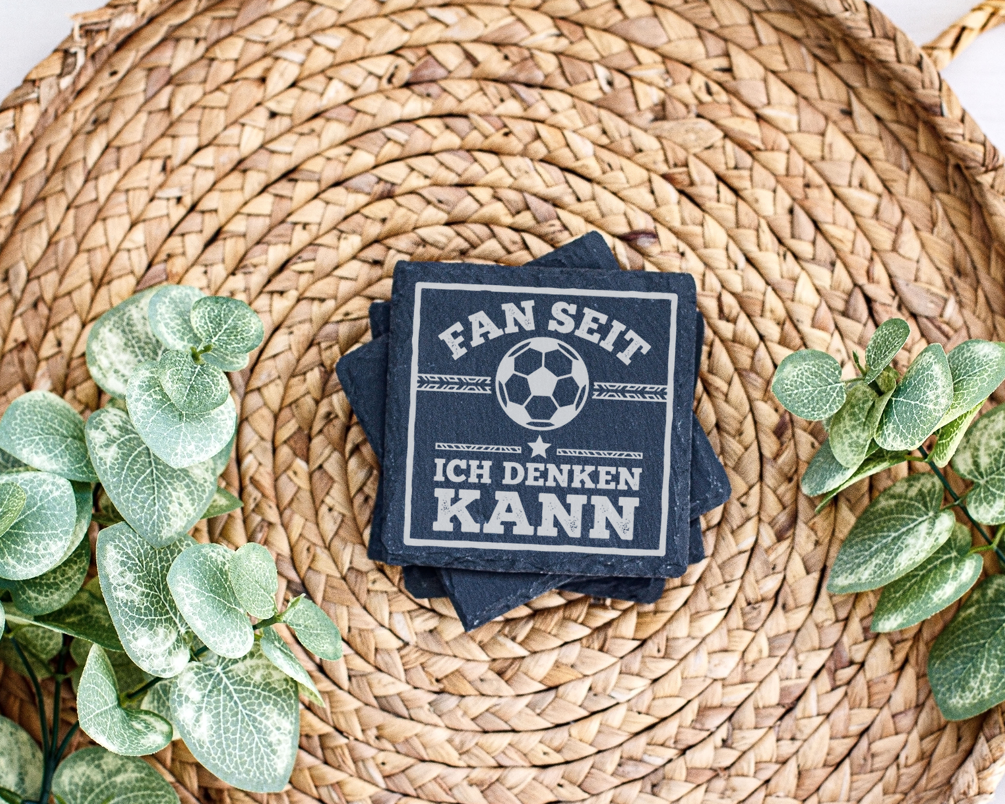 Fußballfan Geschenk Schiefertafel Untersetzer, Fan seit ich denken kan – Bild 3