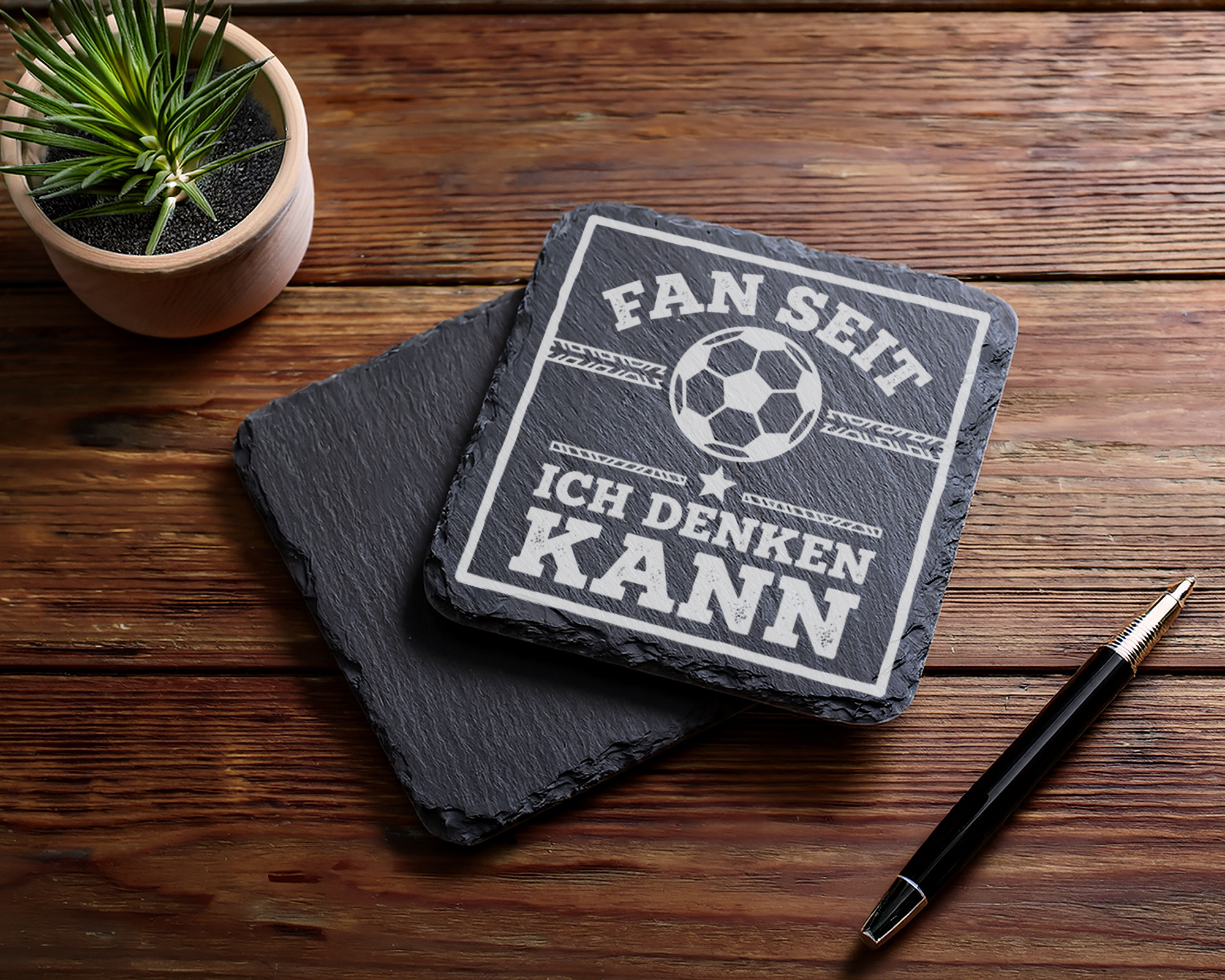 Fußballfan Geschenk Schiefertafel Untersetzer, Fan seit ich denken kan – Bild 5