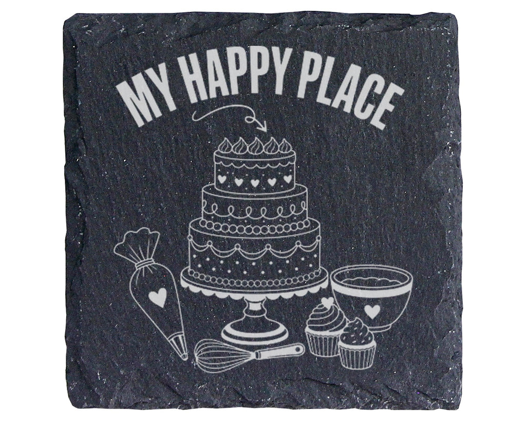 Schiefer Untersetzer Backen My Happy Place Torte - Geschenk Für Bäcker – Bild 1