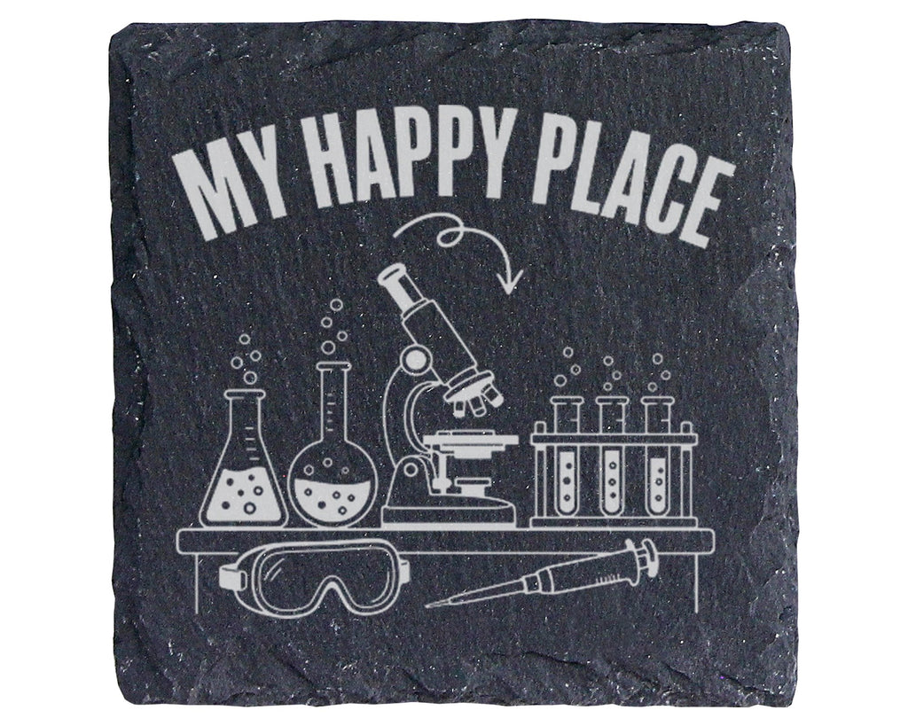 Schiefer Untersetzer My Happy Place Labor - Geschenk für Wissenschaftl – Bild 1
