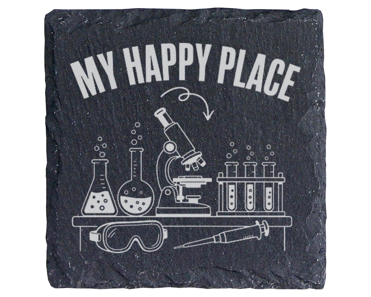 Schiefer Untersetzer My Happy Place Labor - Geschenk für Wissenschaftl – Bild 1