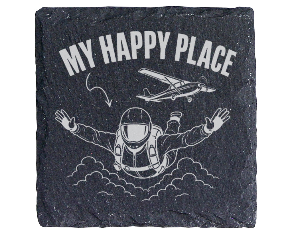 Schiefer Untersetzer Fallschirmspringer My Happy Place - Geschenk für  – Bild 1