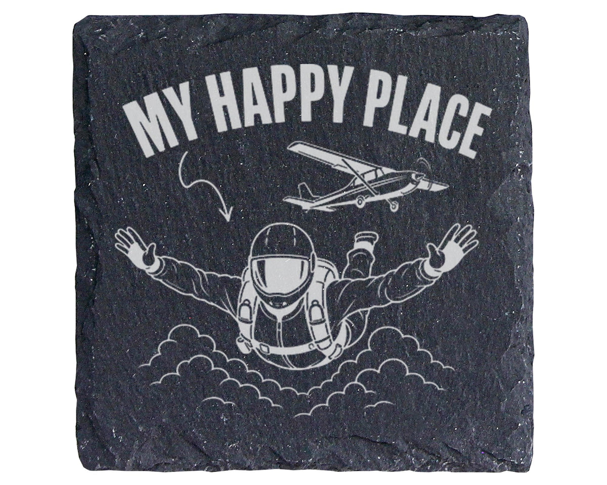 Schiefer Untersetzer Fallschirmspringer My Happy Place - Geschenk für  – Bild 1