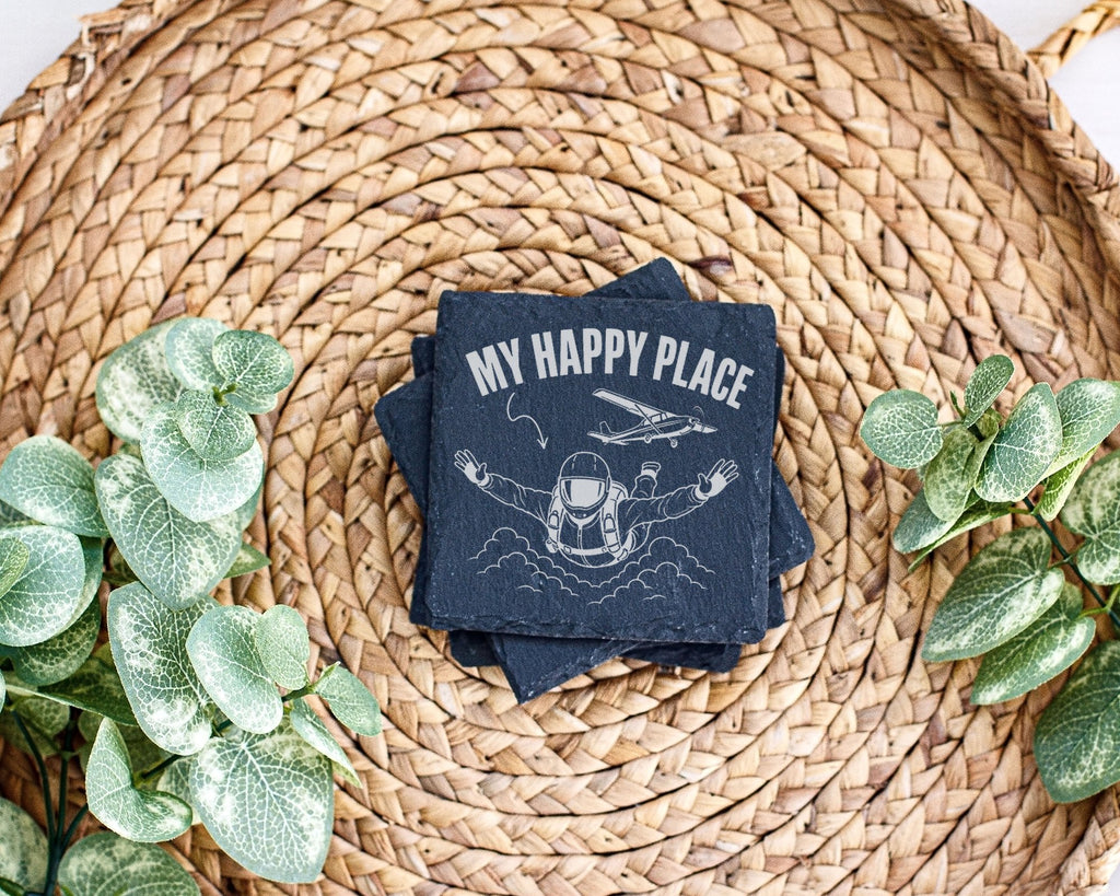 Schiefer Untersetzer Fallschirmspringer My Happy Place - Geschenk für  – Bild 3