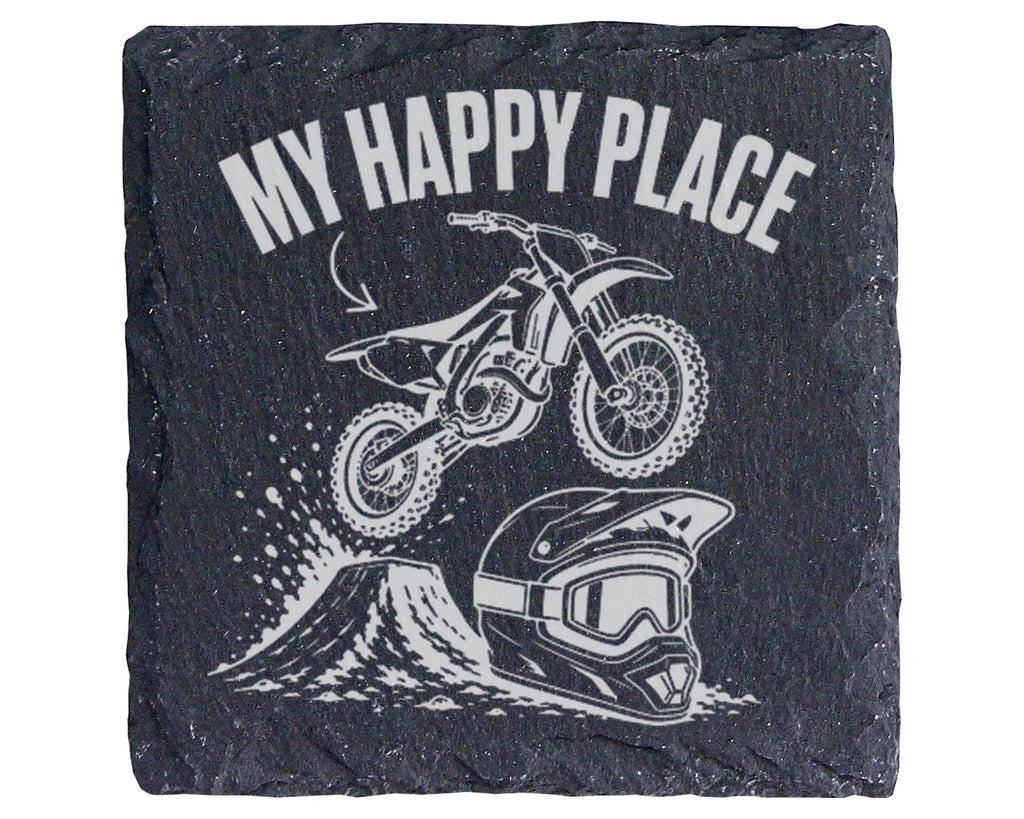 Schiefer Untersetzer Motocross My Happy Place - Geschenk für Biker Män – Bild 1