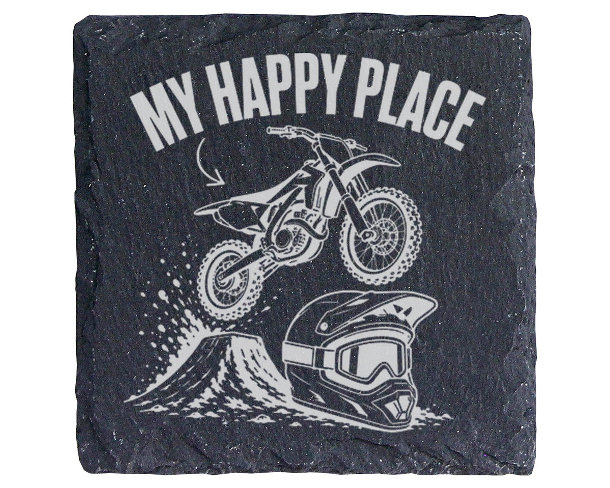 Schiefer Untersetzer Motocross My Happy Place - Geschenk für Biker Män – Bild 1