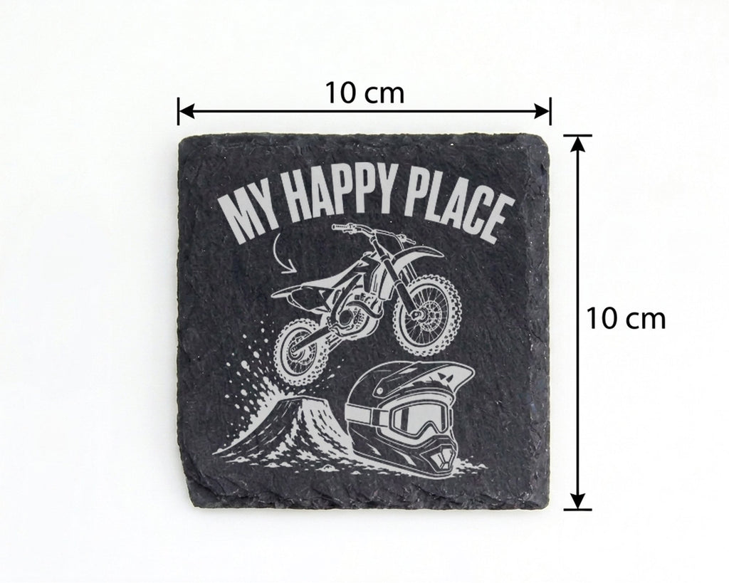 Schiefer Untersetzer Motocross My Happy Place - Geschenk für Biker Män – Bild 4
