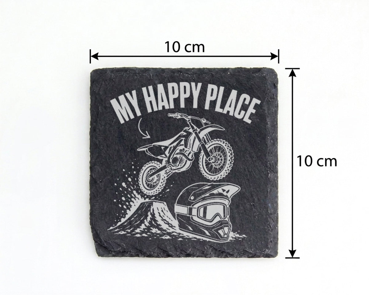 Schiefer Untersetzer Motocross My Happy Place - Geschenk für Biker Män – Bild 4