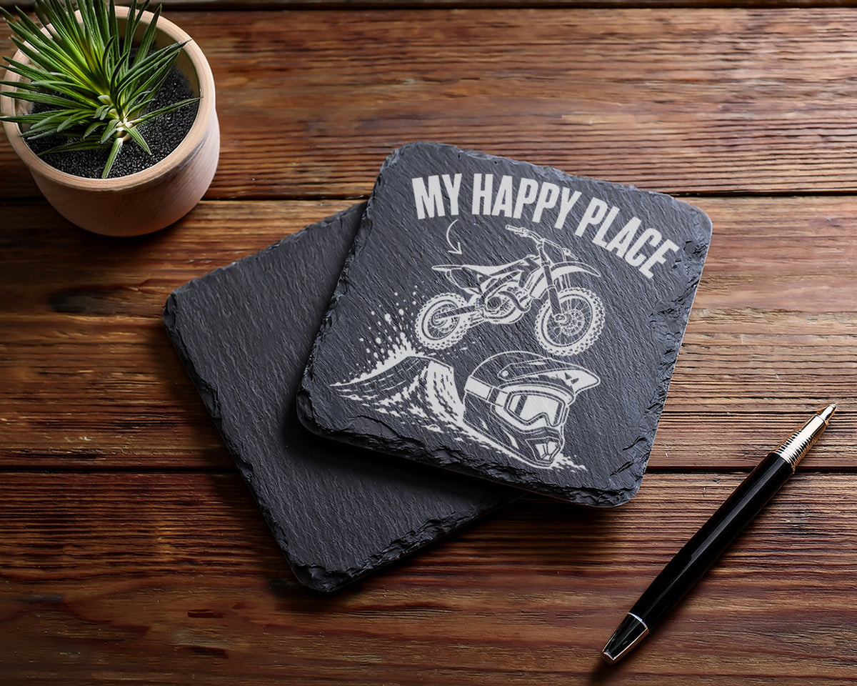 Schiefer Untersetzer Motocross My Happy Place - Geschenk für Biker Män – Bild 5