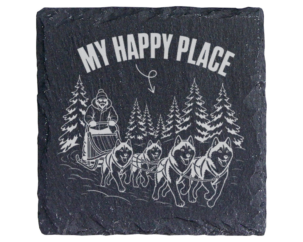 Schiefer Untersetzer Hundeschlitten My Happy Place - Geschenk für Husk – Bild 1