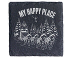 Schiefer Untersetzer Hundeschlitten My Happy Place - Geschenk für Husk – Bild 1