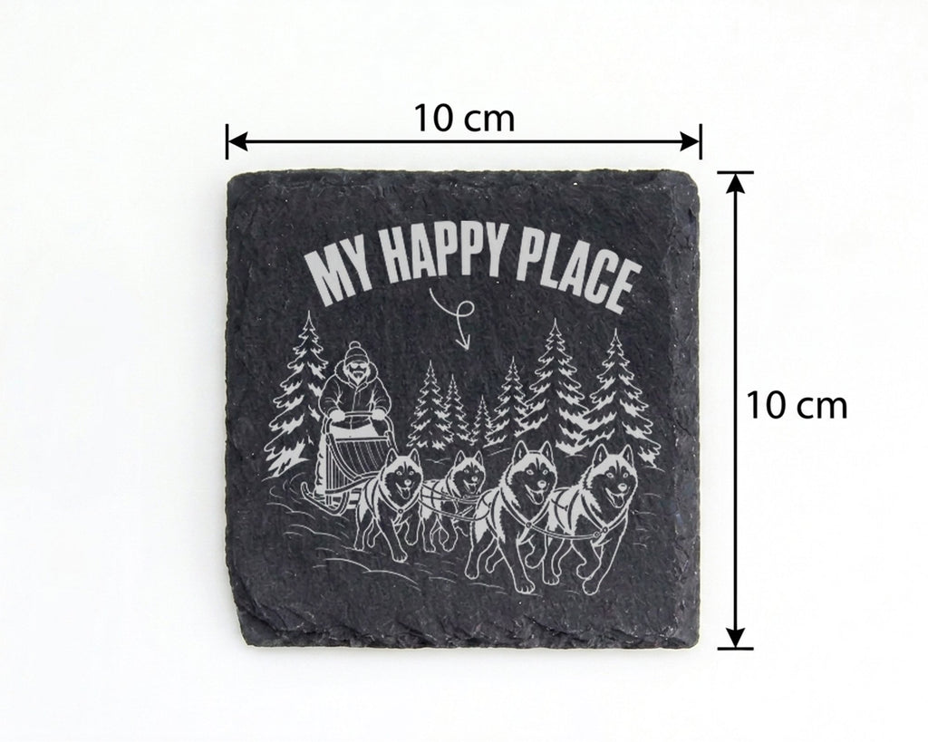 Schiefer Untersetzer Hundeschlitten My Happy Place - Geschenk für Husk – Bild 4