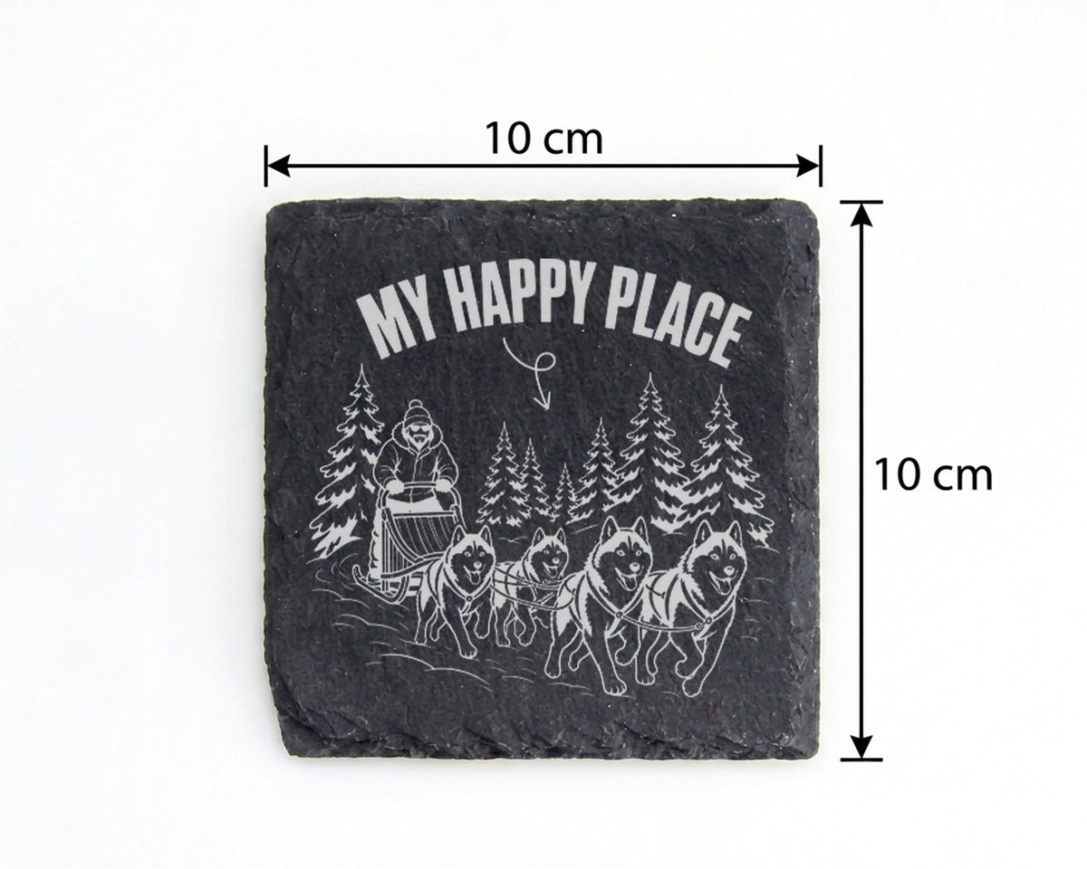 Schiefer Untersetzer Hundeschlitten My Happy Place - Geschenk für Husk – Bild 4