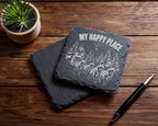 Schiefer Untersetzer Hundeschlitten My Happy Place - Geschenk für Husk – Bild 5