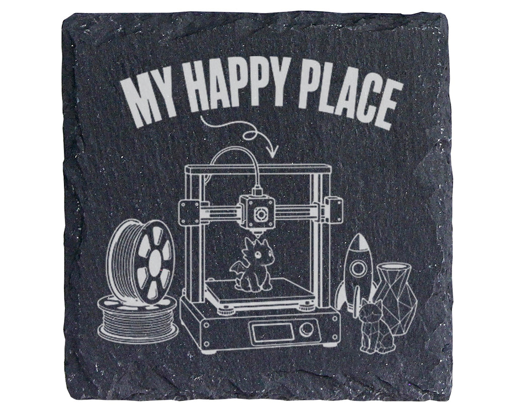 Schiefer Untersetzer 3D Drucker My Happy Place - Geschenk für Maker Ho – Bild 1