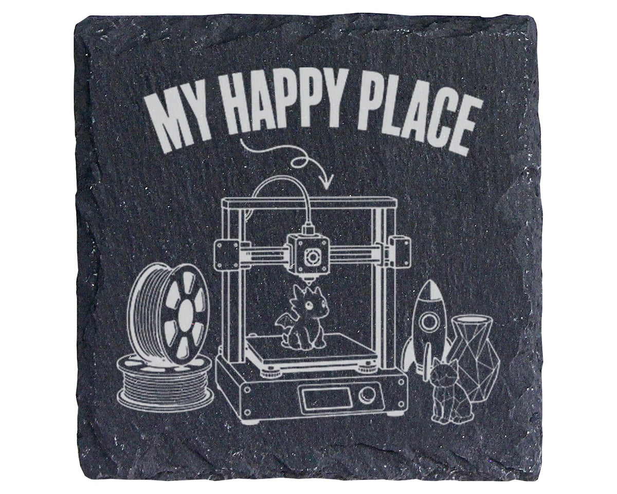 Schiefer Untersetzer 3D Drucker My Happy Place - Geschenk für Maker Ho – Bild 1