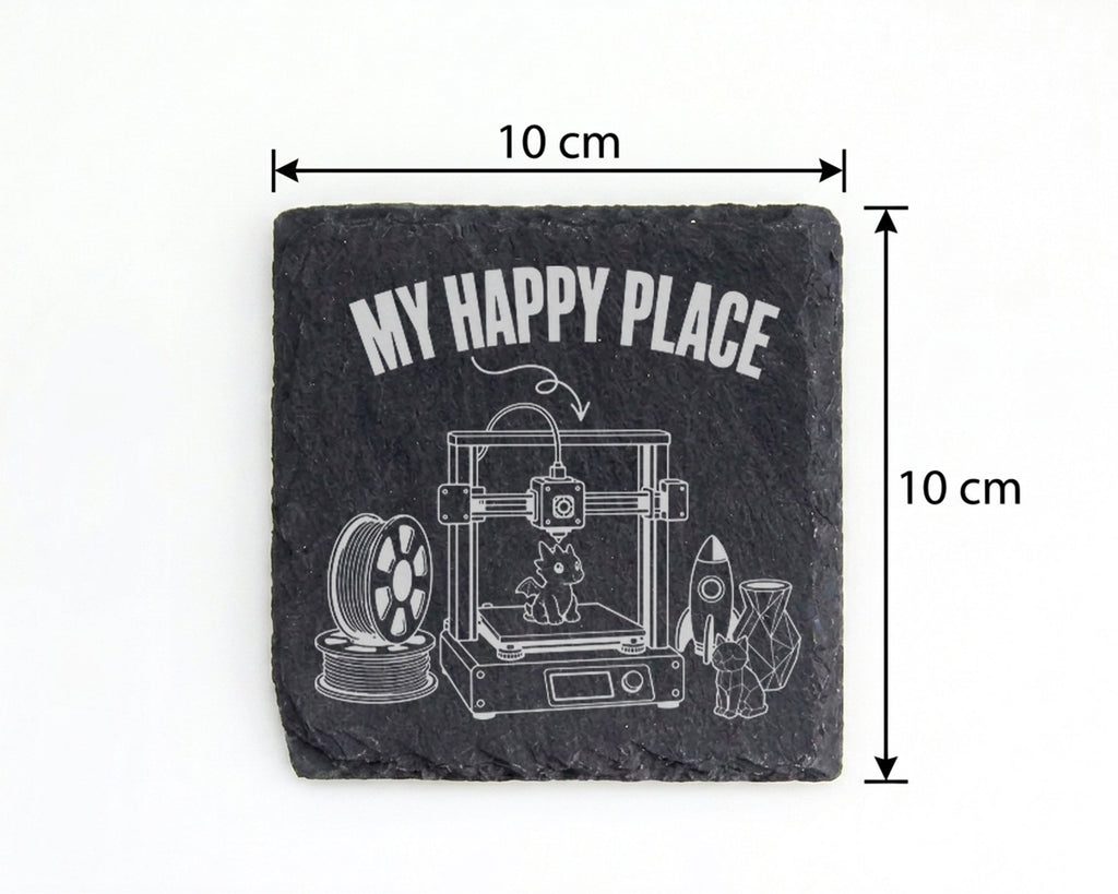 Schiefer Untersetzer 3D Drucker My Happy Place - Geschenk für Maker Ho – Bild 4