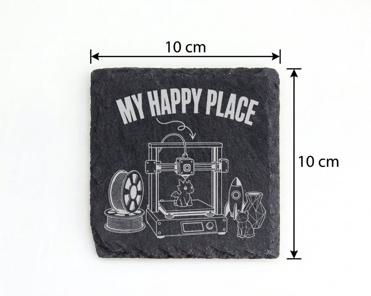 Schiefer Untersetzer 3D Drucker My Happy Place - Geschenk für Maker Ho – Bild 4