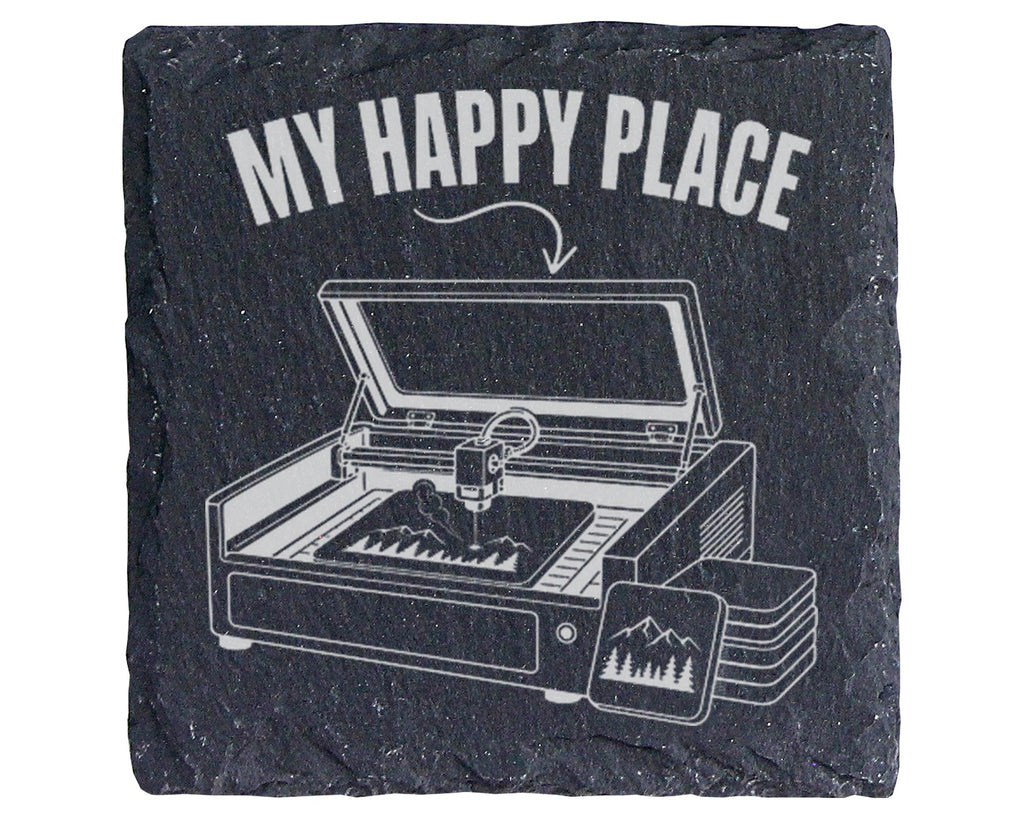 Schiefer Untersetzer Lasergravierer My Happy Place - Geschenk Für Bast – Bild 1