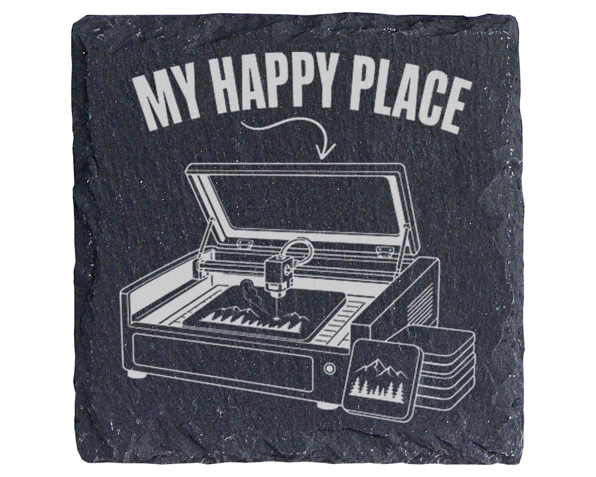 Schiefer Untersetzer Lasergravierer My Happy Place - Geschenk Für Bast – Bild 1
