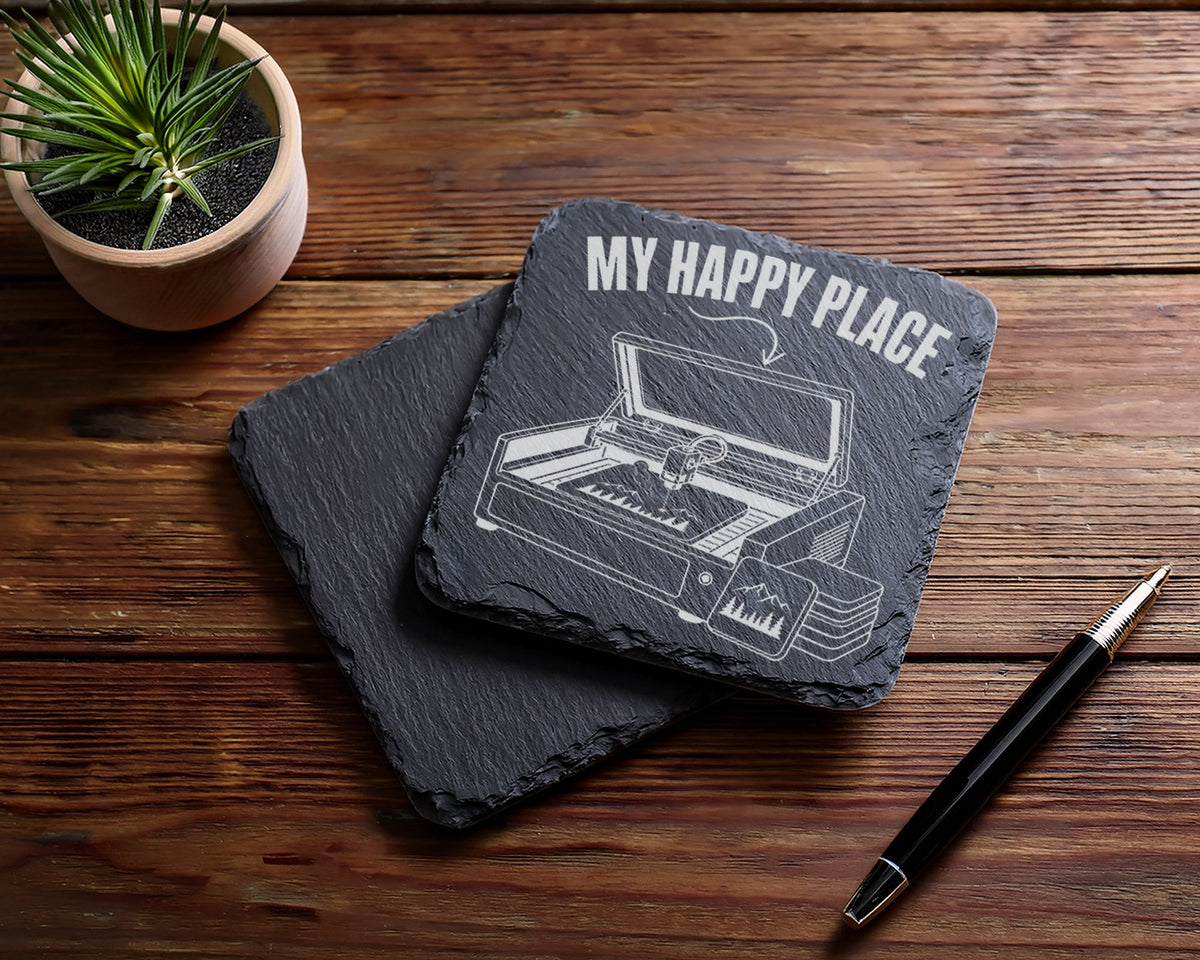 Schiefer Untersetzer Lasergravierer My Happy Place - Geschenk Für Bast – Bild 5