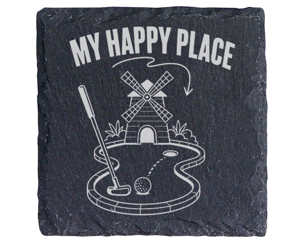 Schiefer Untersetzer Minigolf My Happy Place - Geschenk für Golfer Pap – Bild 1