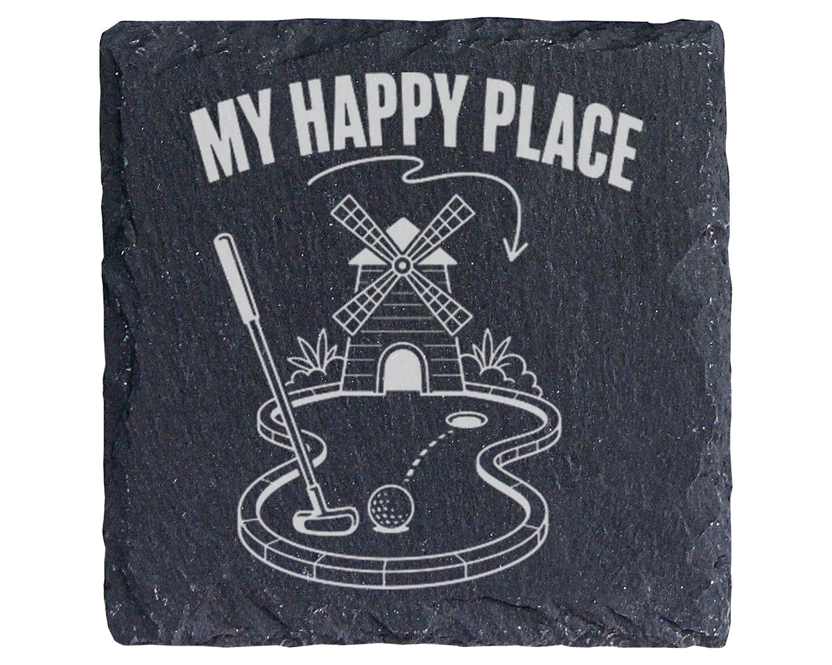 Schiefer Untersetzer Minigolf My Happy Place - Geschenk für Golfer Pap – Bild 1