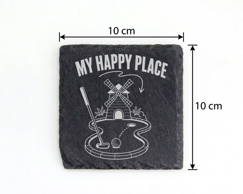 Schiefer Untersetzer Minigolf My Happy Place - Geschenk für Golfer Pap – Bild 4