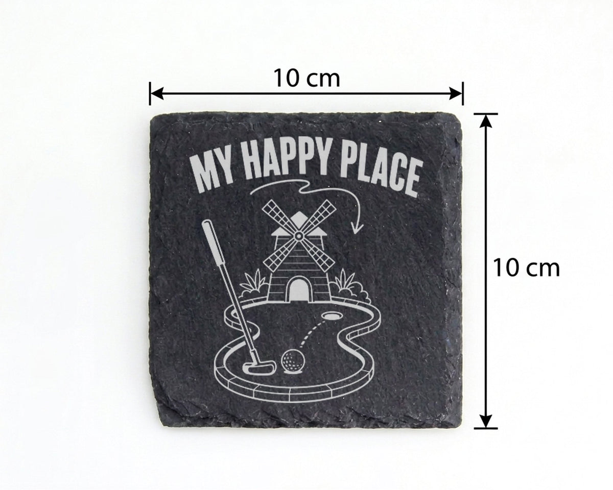 Schiefer Untersetzer Minigolf My Happy Place - Geschenk für Golfer Pap – Bild 4
