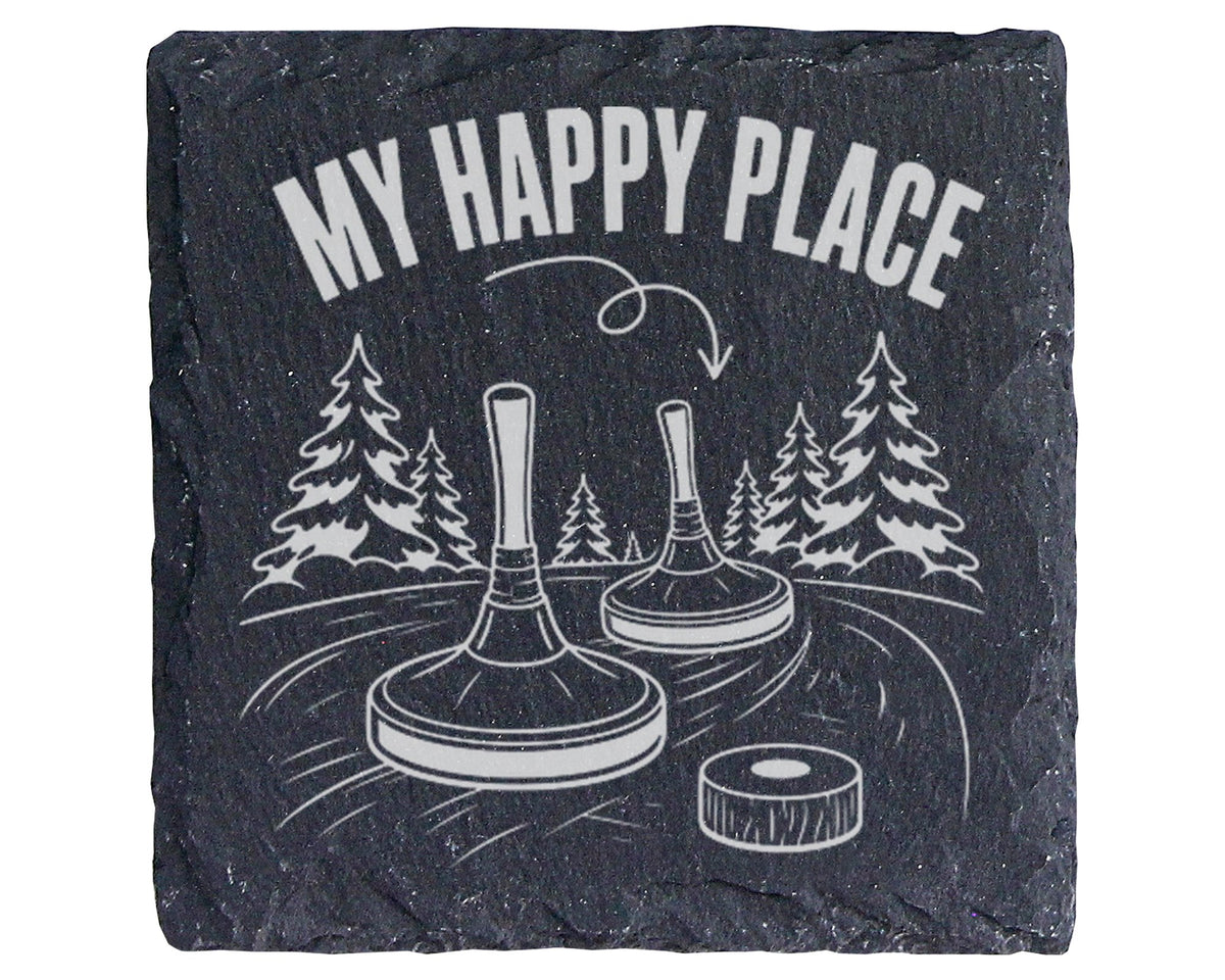 Schiefer Untersetzer Eisstock My Happy Place - Geschenk für Eisstocksc – Bild 1