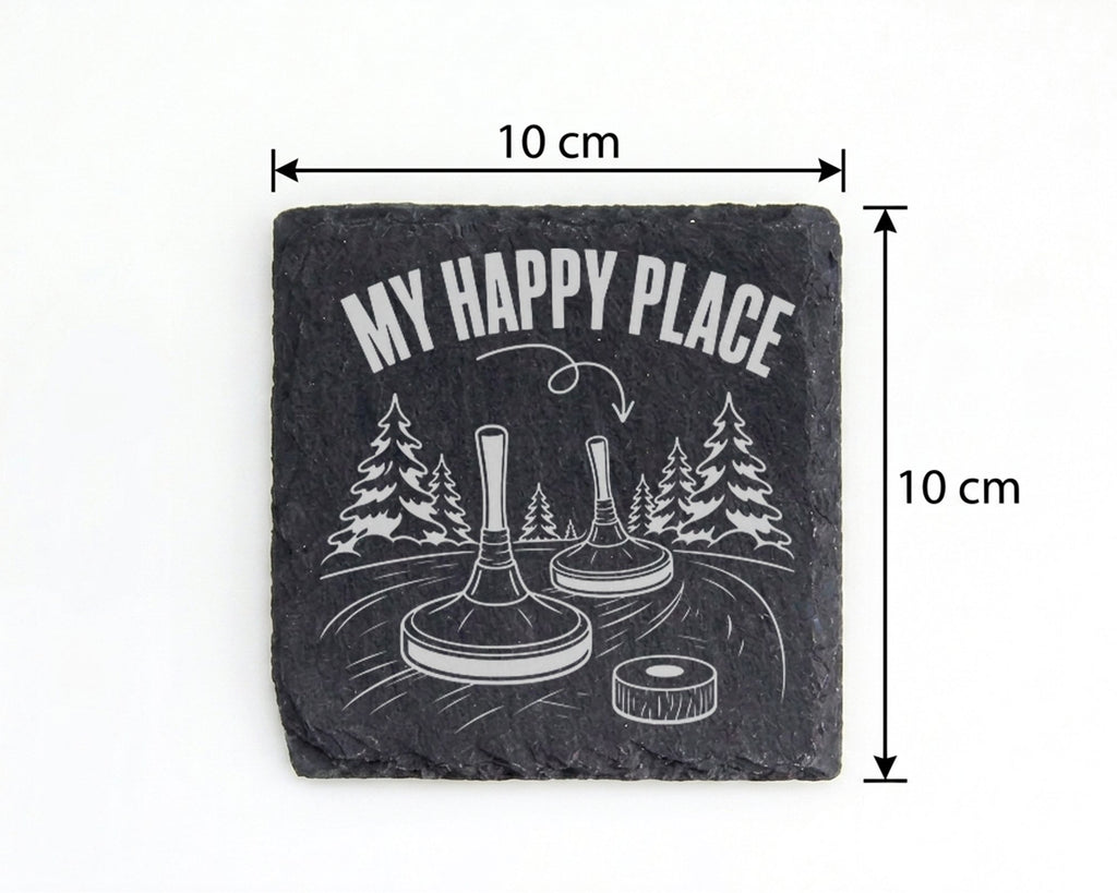 Schiefer Untersetzer Eisstock My Happy Place - Geschenk für Eisstocksc – Bild 4