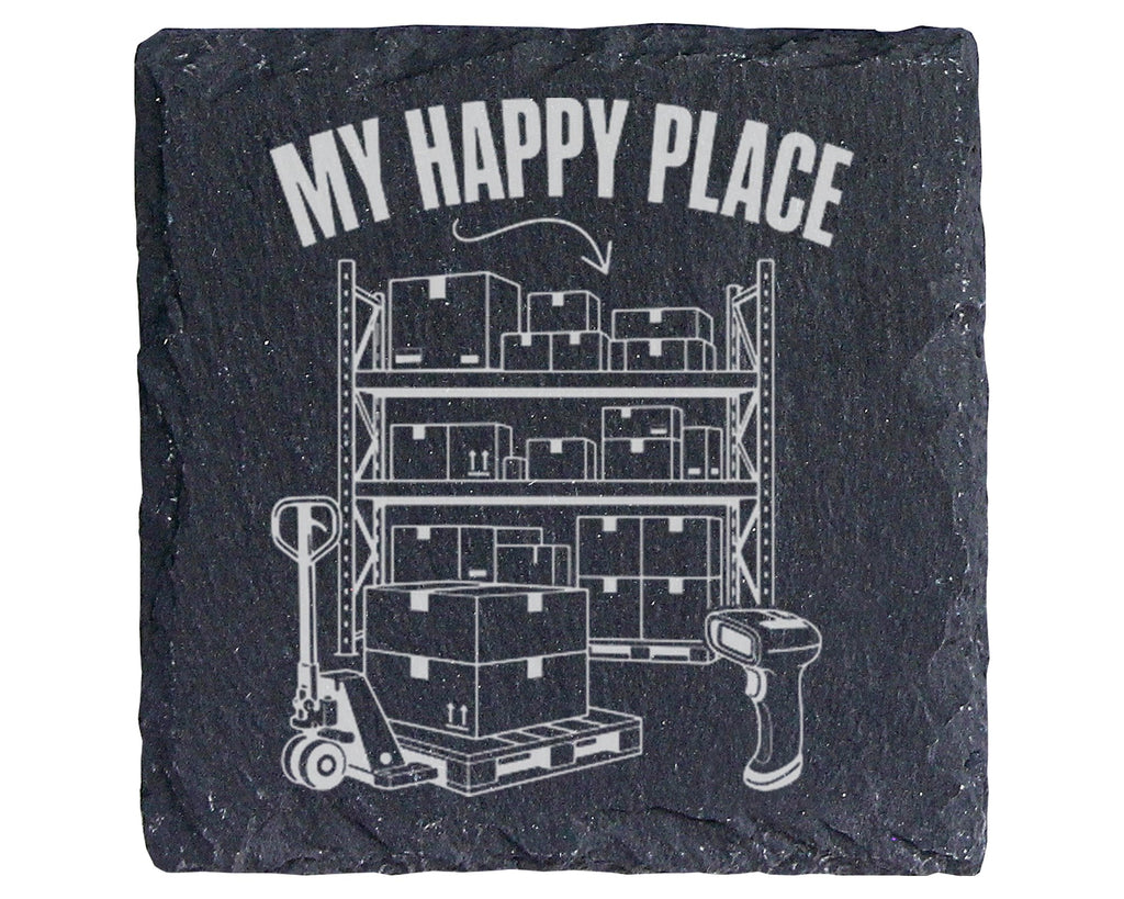 Schiefer Untersetzer My Happy Place Lager - Geschenk für Logistiker Mi – Bild 1
